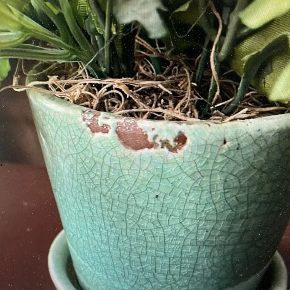 Colorful Floral Arrangement in Green ceramic Pot
